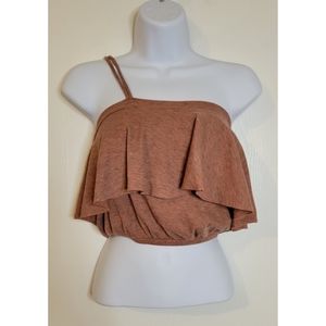 One shoulder, ruffle top, rust, Ginger G, small,